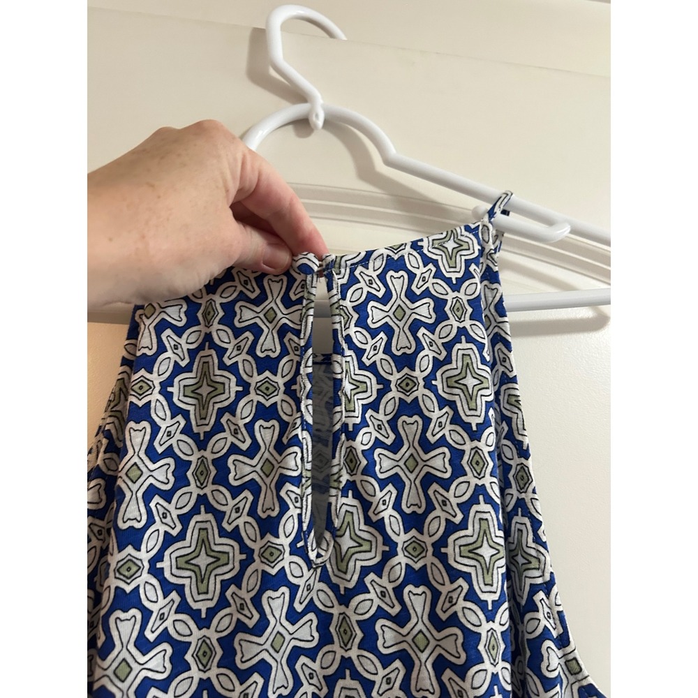 Boden Geometric Print racer back Halter Neck Midi Dress Blue White Green Size 6R - Picture 6 of 8